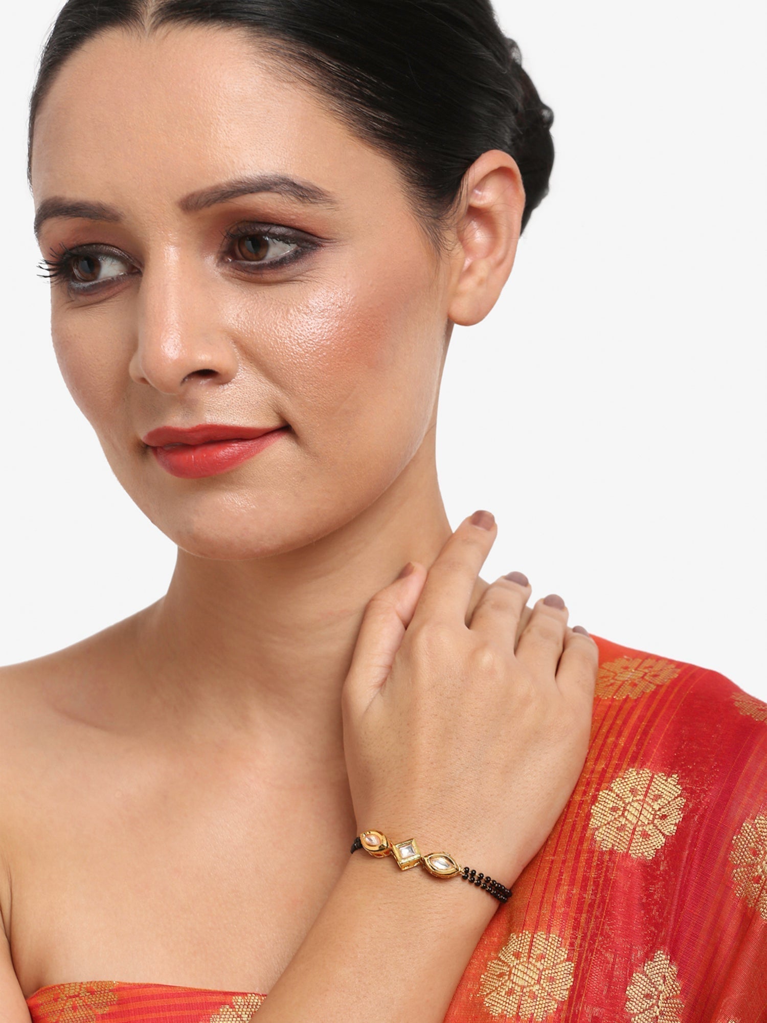 Women's Black Gold-Polished Kundan Mangalsutra Bracelet - Ruby Raang  Grab2Buy Ruby Raang Grab2Buy