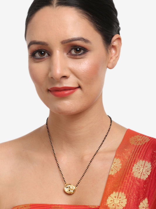 Gold-Plated Black Beaded Kundan Mangalsutra - Ruby Raang - Grab2buy