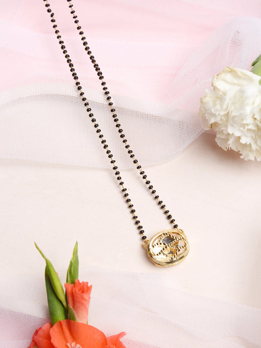 Gold-Plated Black Beaded Kundan Mangalsutra - Ruby Raang - Grab2buy
