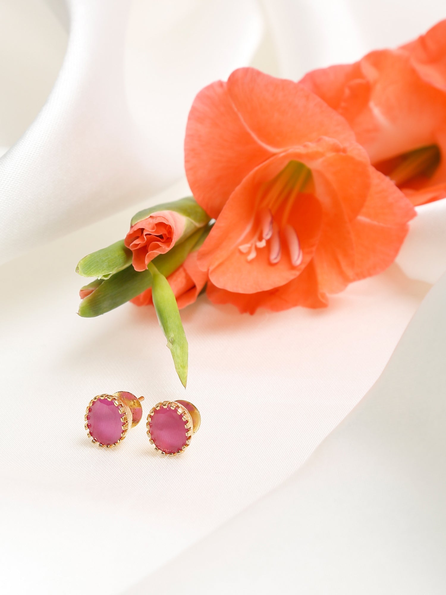 Maroon Gold-Toned Oval Studs Earrings - Ruby Raang - Grab2buy