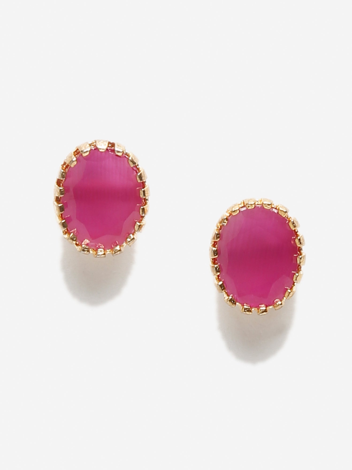 Maroon Gold-Toned Oval Studs Earrings - Ruby Raang - Grab2buy