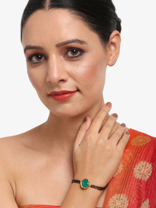 Black Gold-Plated Kundan Mangalsutra Bracelet - Ruby Raang - Grab2buy