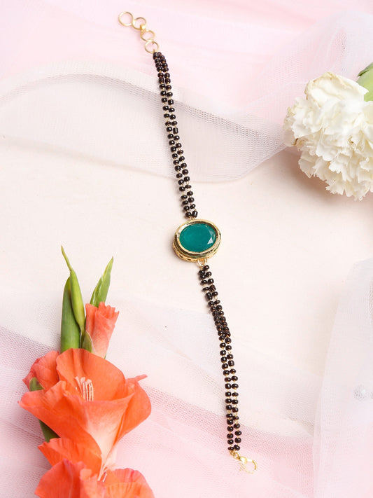 Black Gold-Plated Kundan Mangalsutra Bracelet - Ruby Raang - Grab2buy