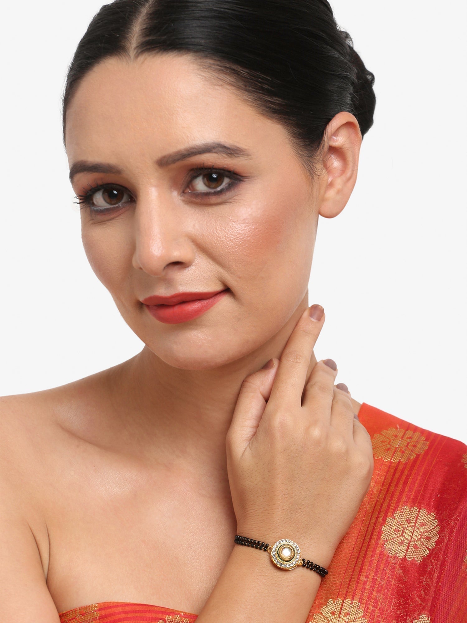 Women's Black Gold-Polished Kundan Mangalsutra Bracelet - Ruby Raang  Grab2Buy Ruby Raang Grab2Buy