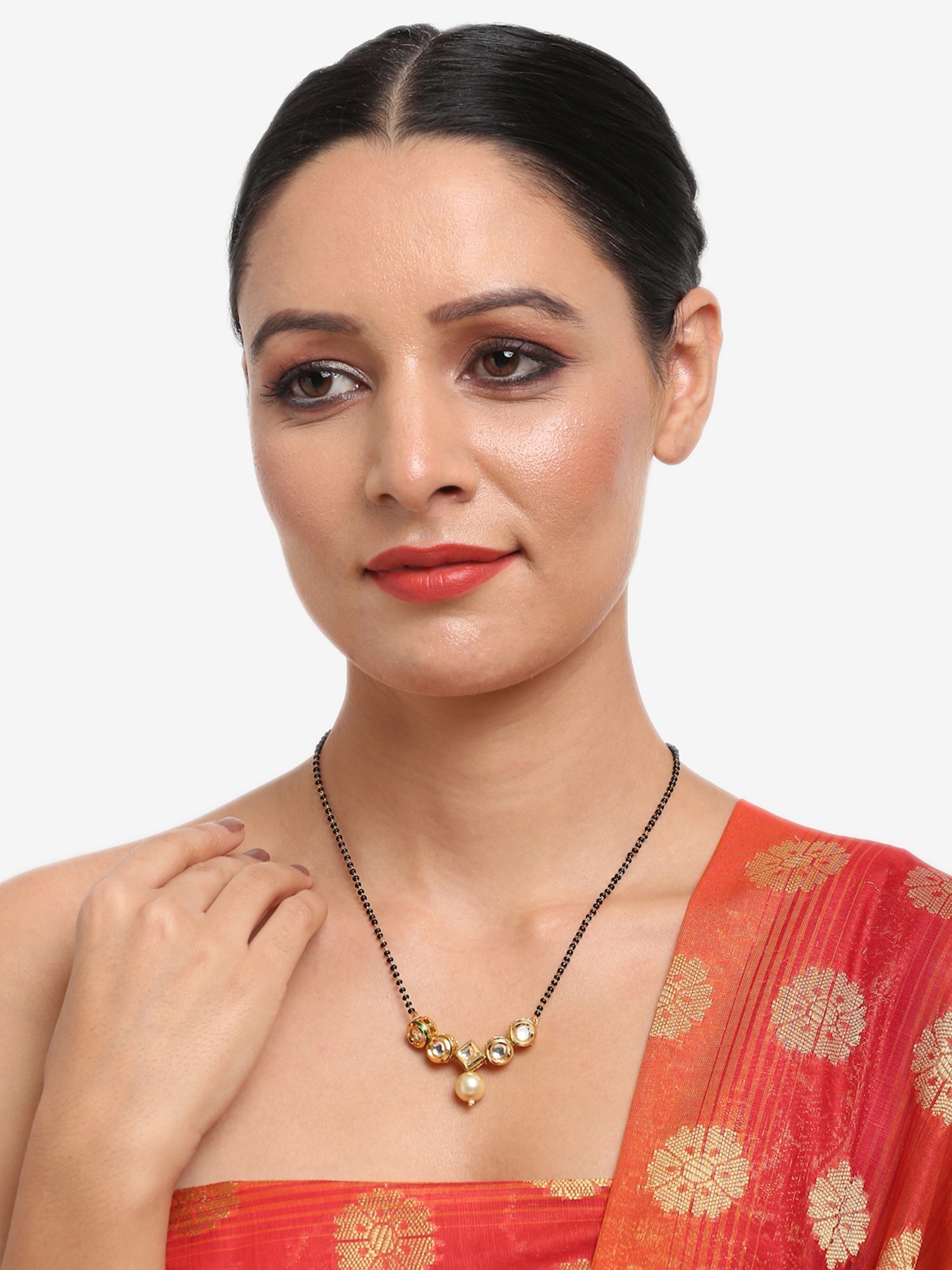 Black White Kundan Studded Mangalsutra - Ruby Raang | Swadesiicart