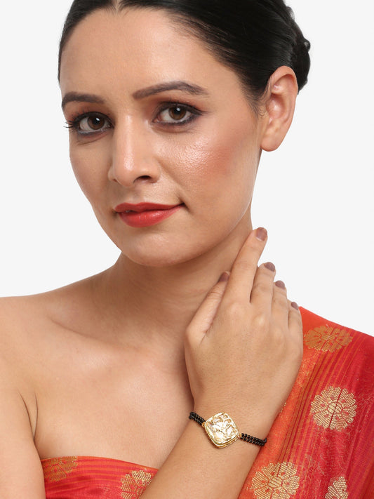 Women's Black Gold-Plated Kundan Mangalsutra Bracelet - Ruby Raang - Grab2buy