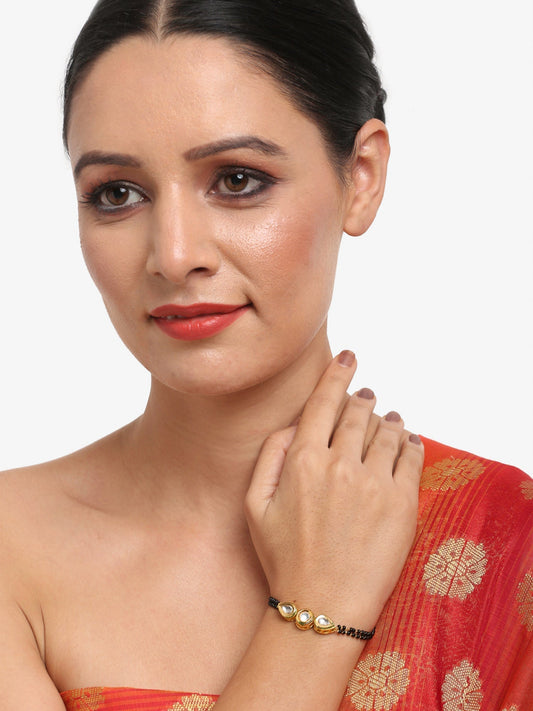 Black Gold-Toned Kundan Bracelet Mangalsutra - Ruby Raang - Grab2buy