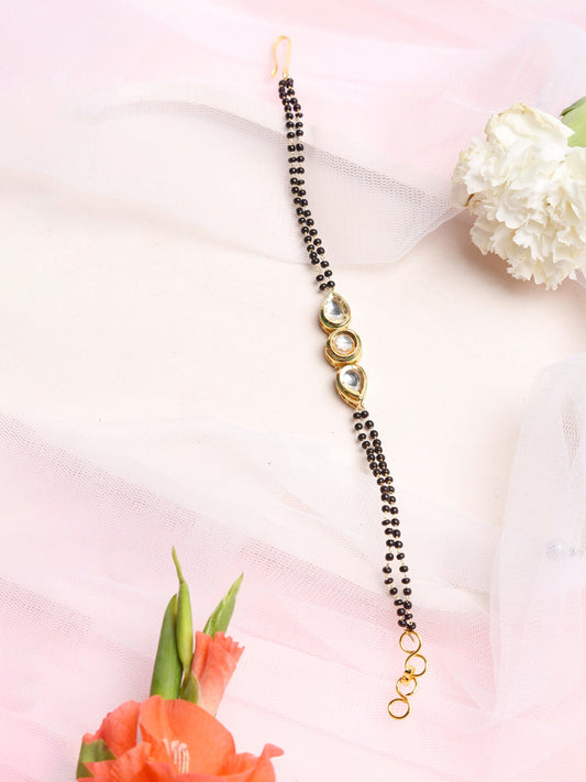 Black Gold-Toned Kundan Bracelet Mangalsutra - Ruby Raang - Grab2buy
