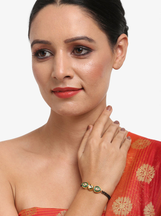 Black Gold-Plated Kundan Bracelet Mangalsutra - Ruby Raang - Grab2buy
