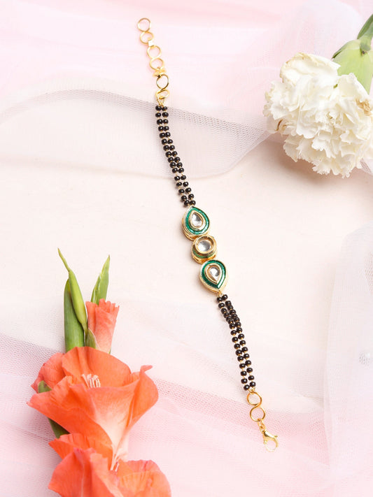 Black Gold-Plated Kundan Bracelet Mangalsutra - Ruby Raang - Grab2buy
