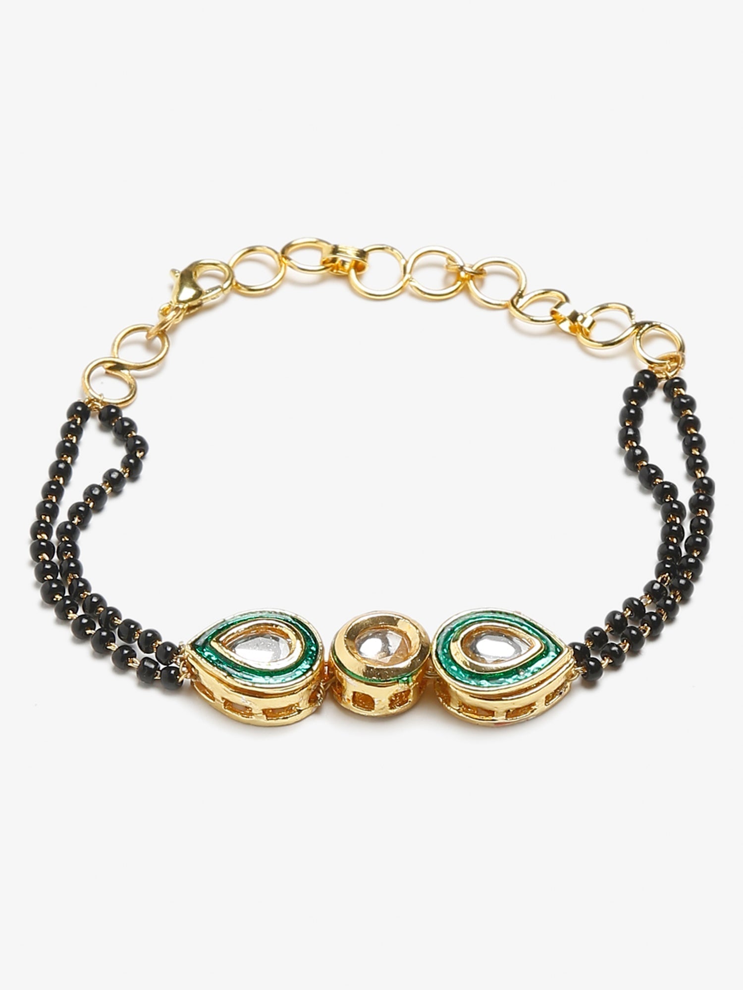 Black Gold-Polished Kundan Bracelet Mangalsutra - Ruby Raang - Swadesiicart