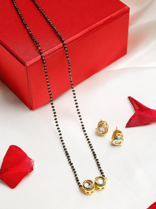 Black Gold-Toned Kundan Mangalsutra With Studs - Ruby Raang - Grab2buy