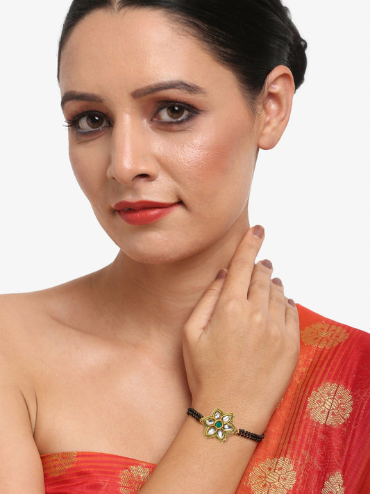 Black Gold-Plated Kundan Studded Mangalsutra Bracelet - Ruby Raang - Grab2buy