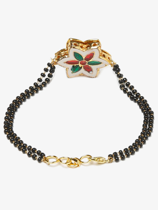 Black Gold-Plated Kundan Studded Mangalsutra Bracelet - Ruby Raang - Grab2buy