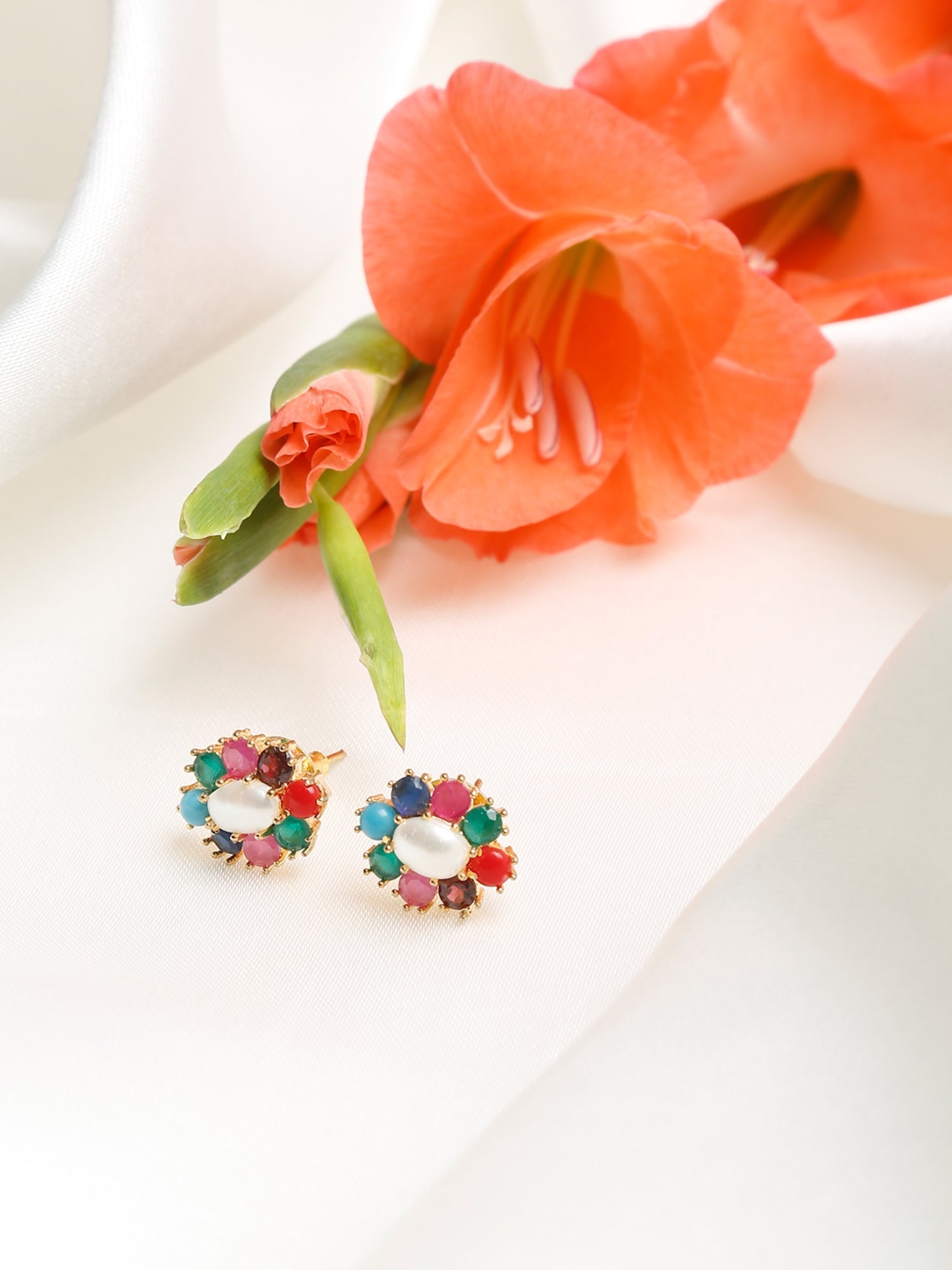 Multicoloured Gold-Toned Contemporary Studs Earrings - Ruby Raang - Grab2buy