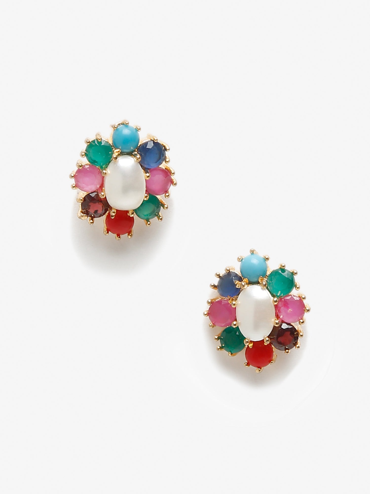 Multicoloured Gold-Toned Contemporary Studs Earrings - Ruby Raang - Grab2buy