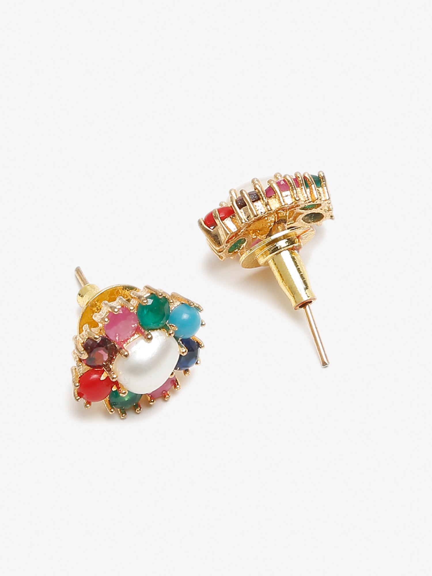 Multicoloured Gold-Toned Contemporary Studs Earrings - Ruby Raang - Grab2buy