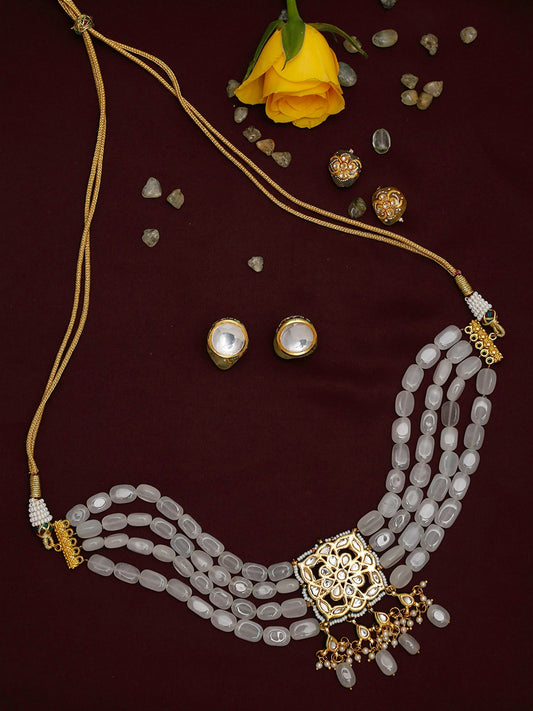 Gold-Plated White Kundan Stone Studded Handcrafted Jewellery Set - Ruby Raang - Grab2buy