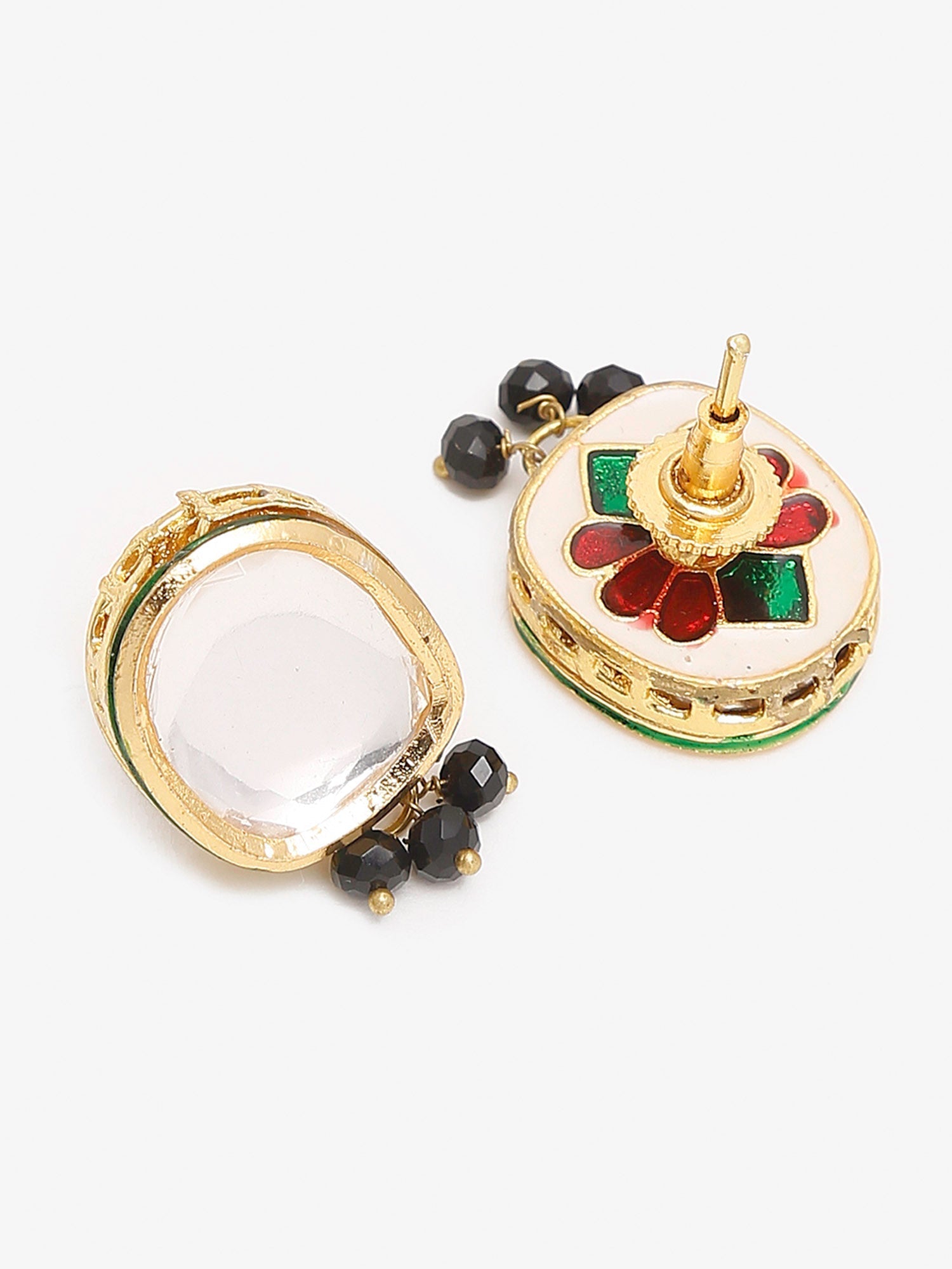 Gold-Plated White Black Kundan-Studded Beaded Handcrafted Jewellery Set - Ruby Raang - Grab2buy