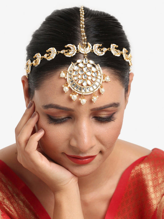 Gold-Plated White Kundan Matha Patti - Ruby Raang - Grab2buy