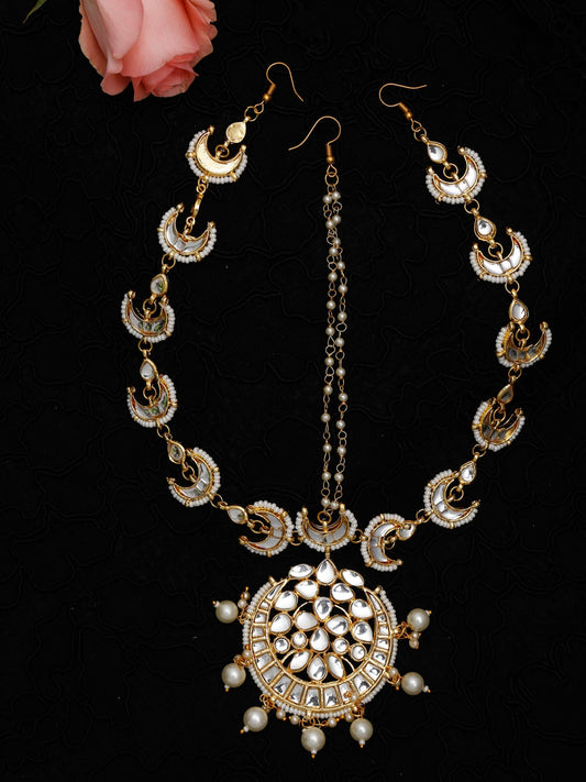 Gold-Plated White Kundan Matha Patti - Ruby Raang - Grab2buy
