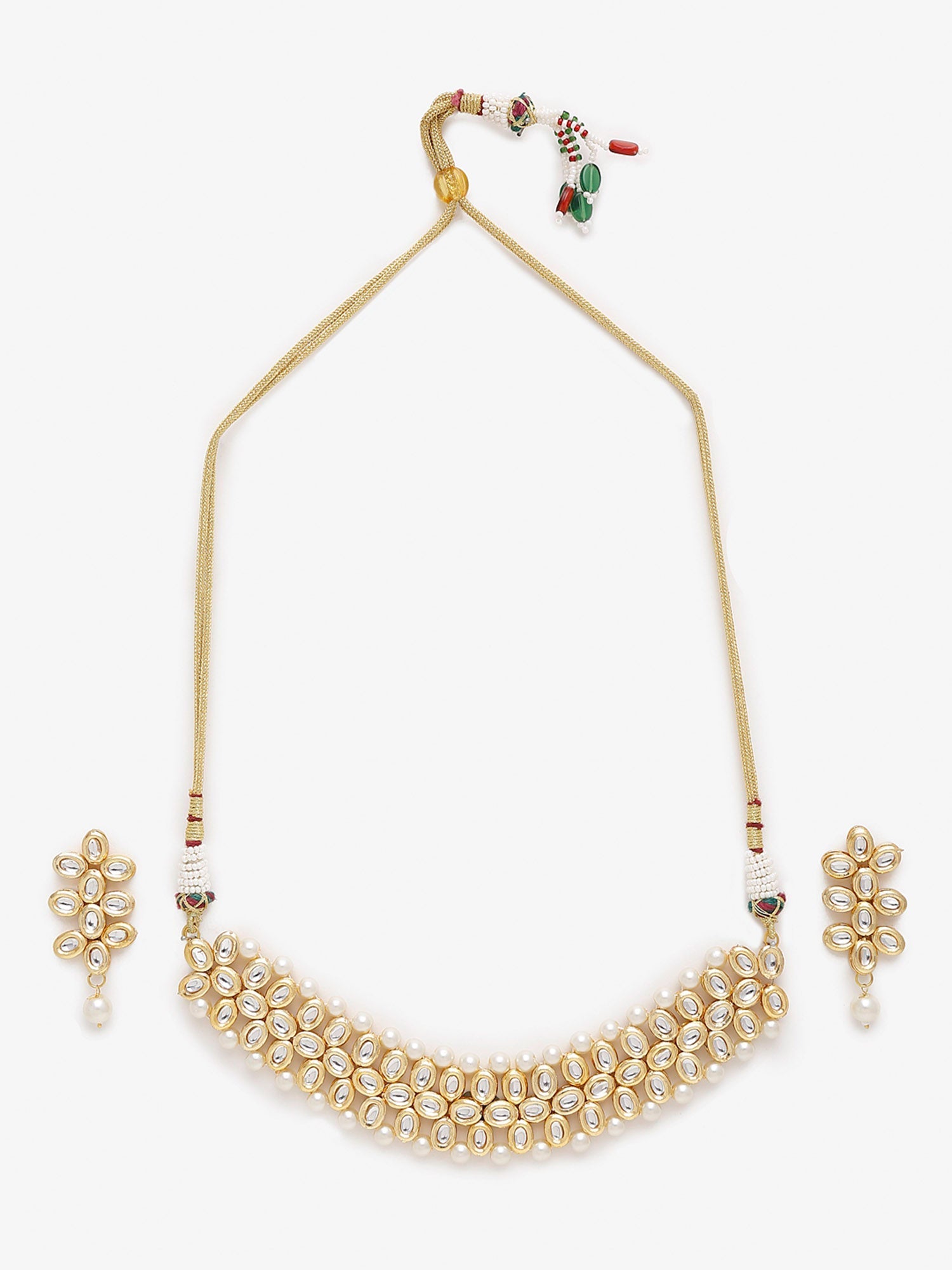 Gold-Plated White Kundan-Studded Pearls Beaded Handcrafted Jewellery Set - Ruby Raang - Grab2buy