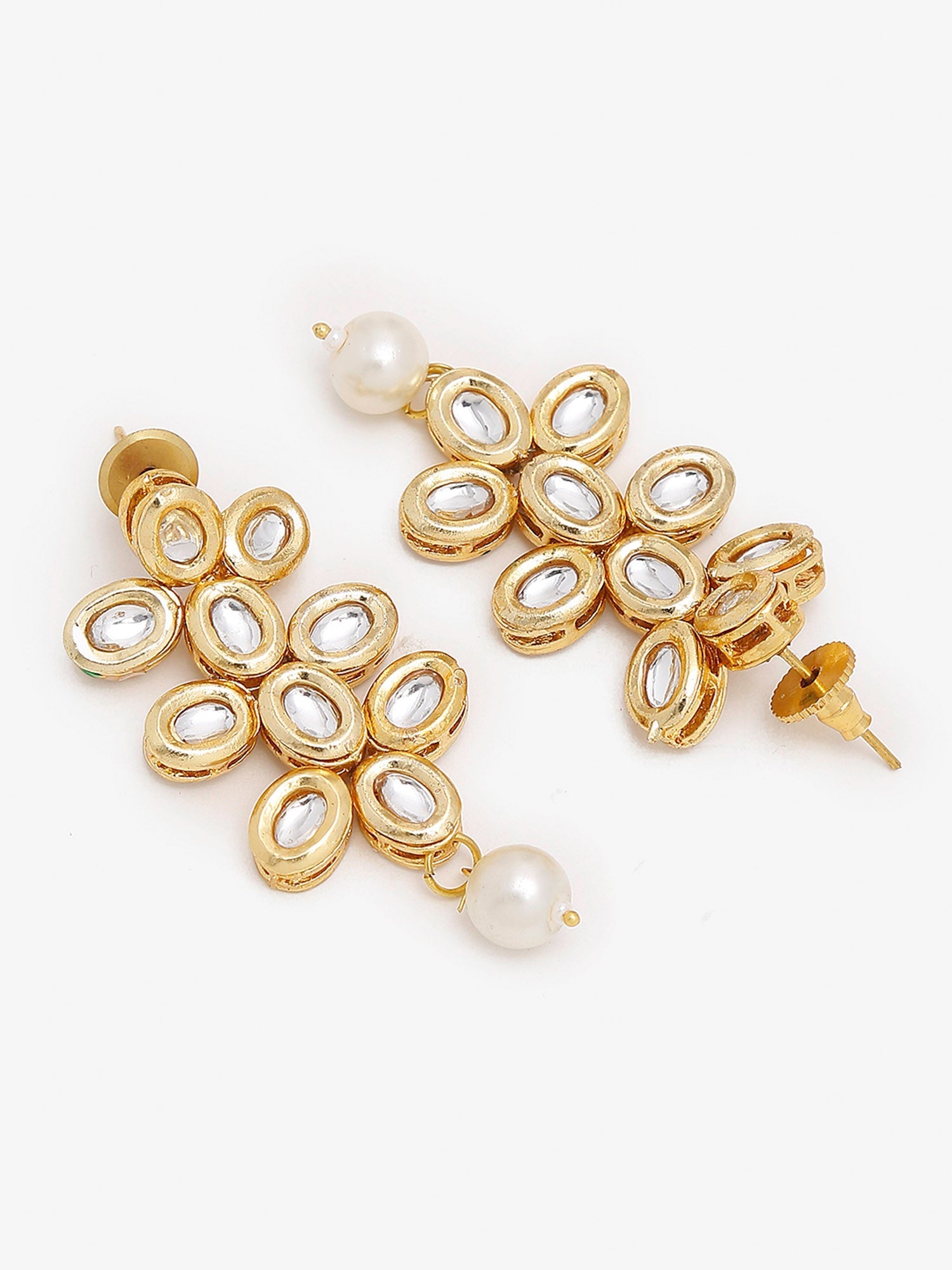 Gold-Plated White Kundan-Studded Pearls Beaded Handcrafted Jewellery Set - Ruby Raang - Grab2buy