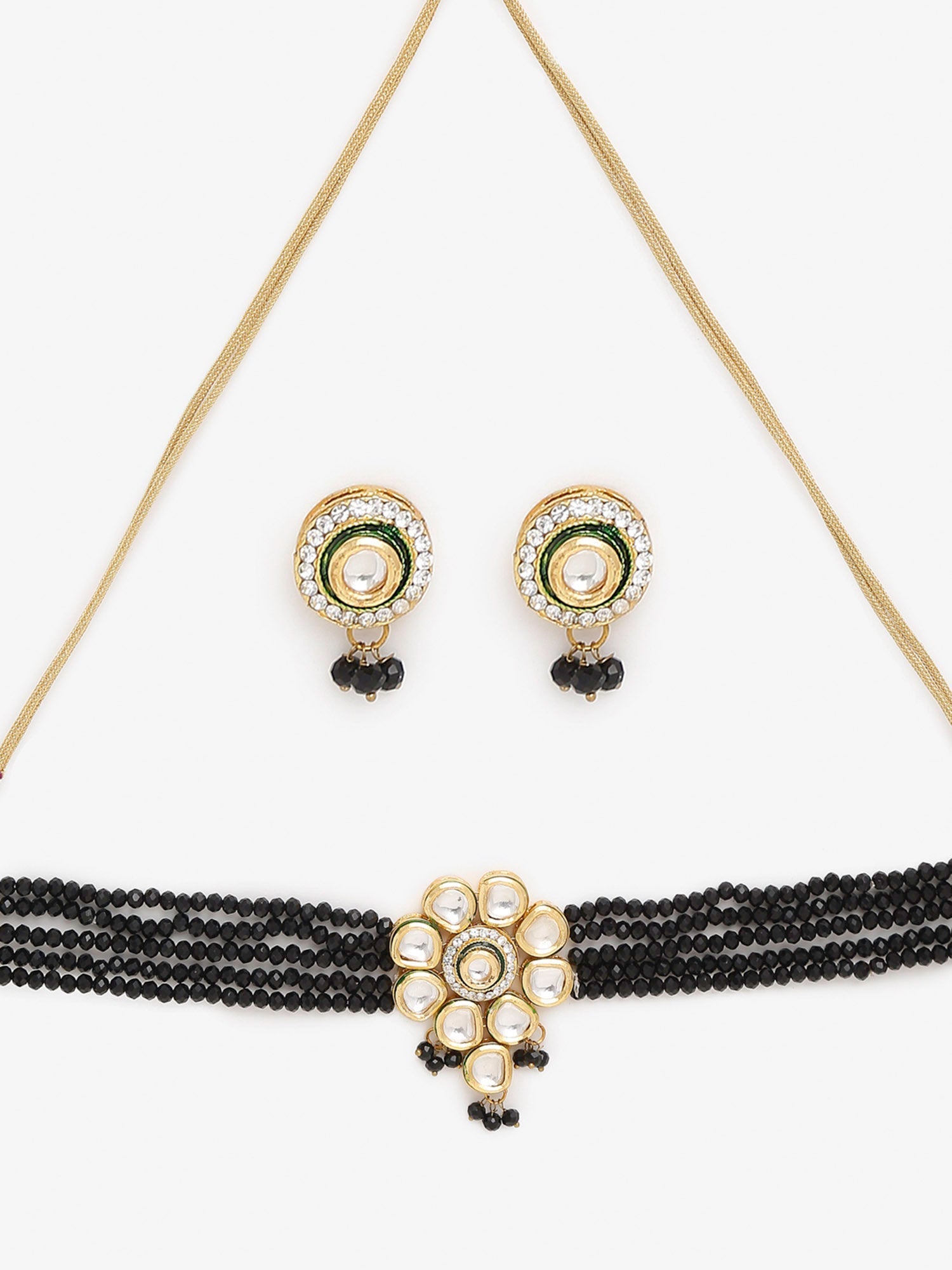 White Black Gold-Plated Kundan-Studded Jewellery Set - Ruby Raang - Grab2buy