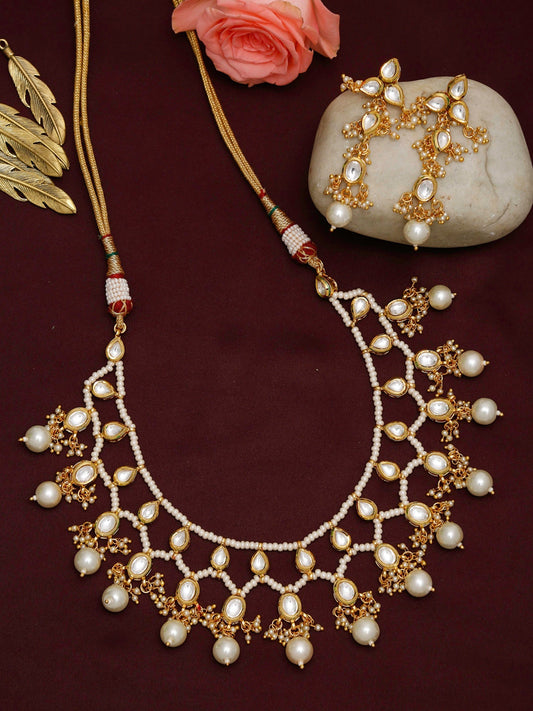 Gold-Plated White Kundan Stone Studded Jewellery Set - Ruby Raang - Grab2buy