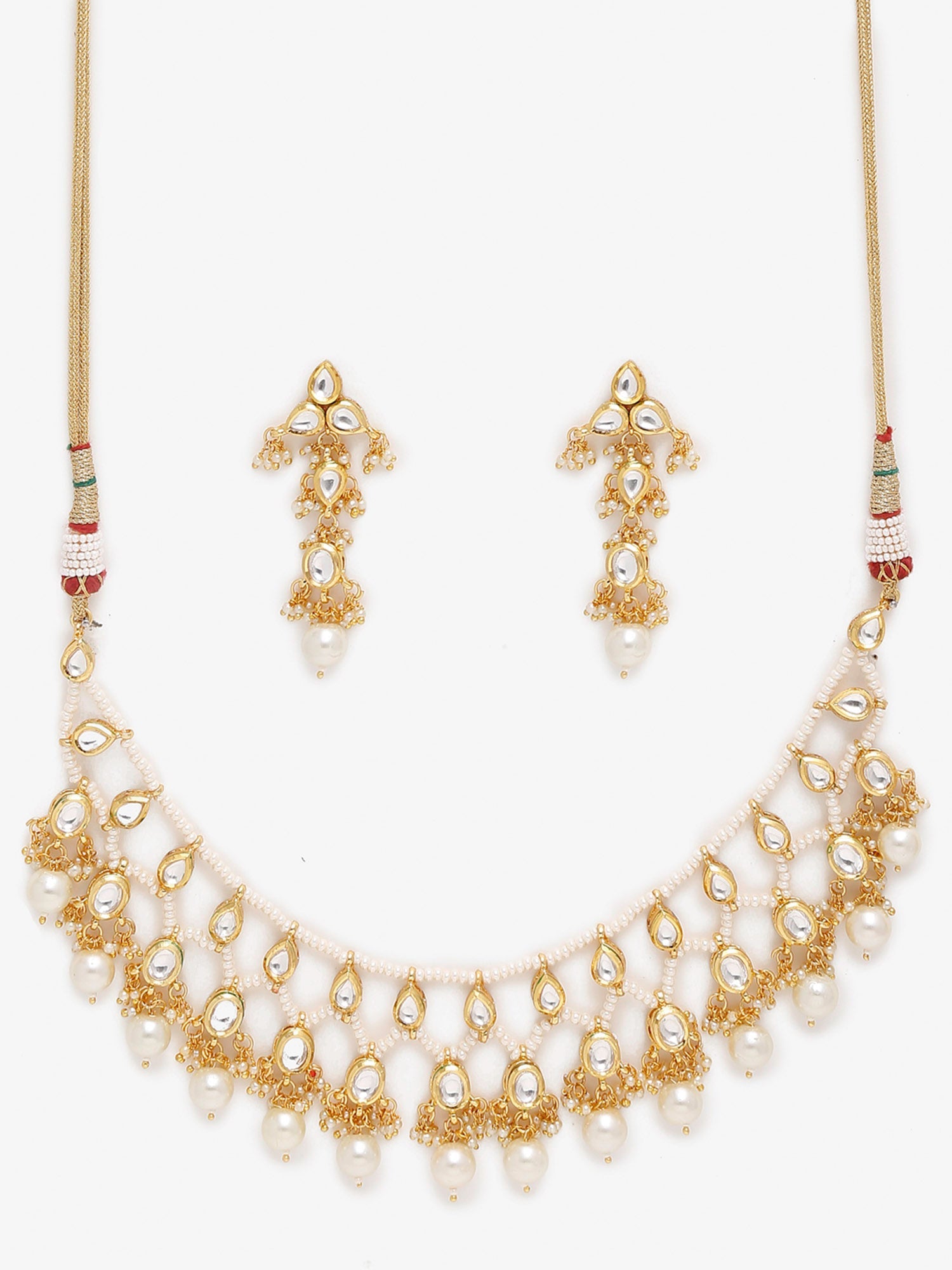 Gold-Plated White Kundan Stone Studded Jewellery Set - Ruby Raang - Grab2buy