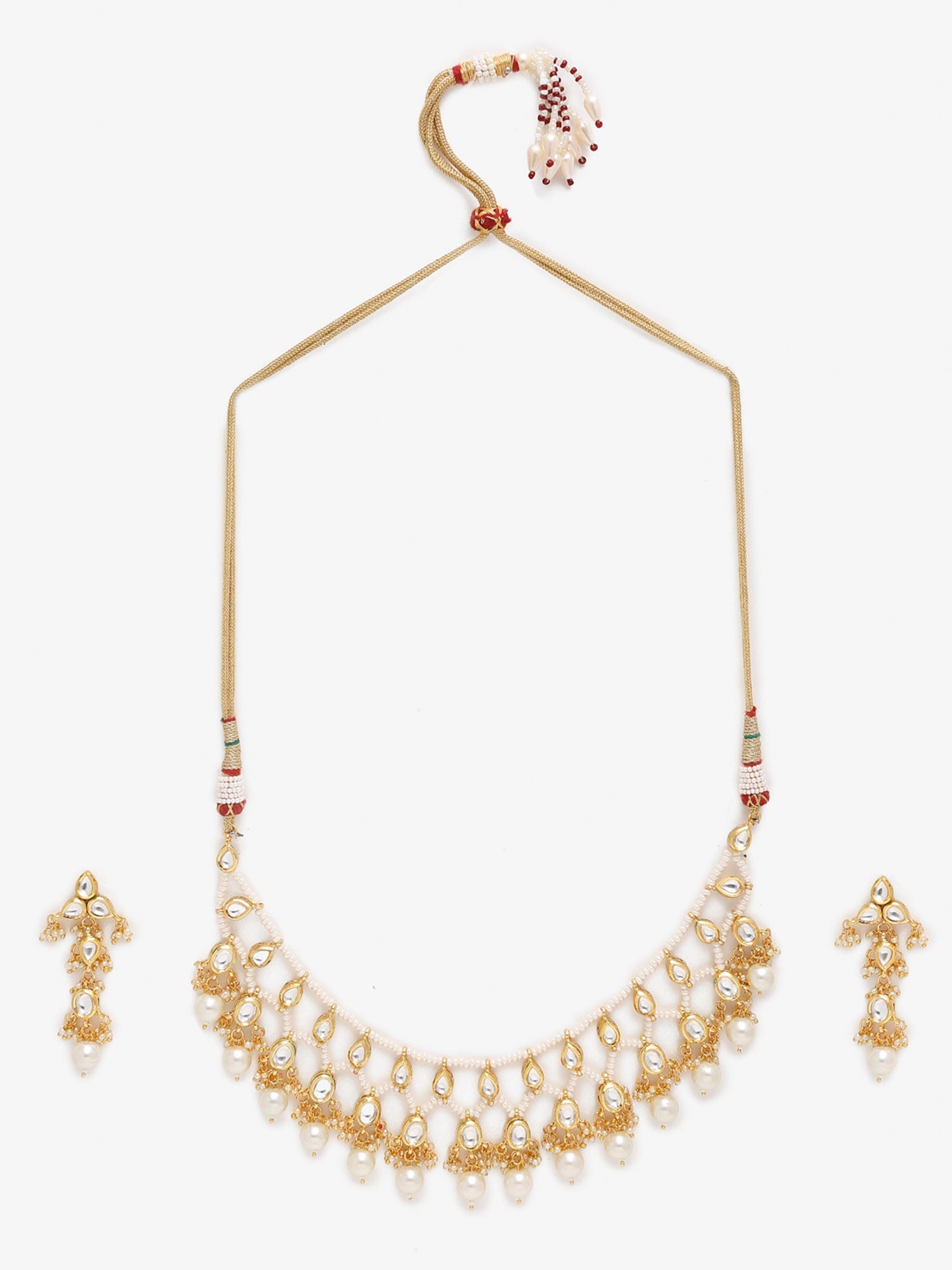 Gold-Plated White Kundan Stone Studded Jewellery Set - Ruby Raang - Grab2buy