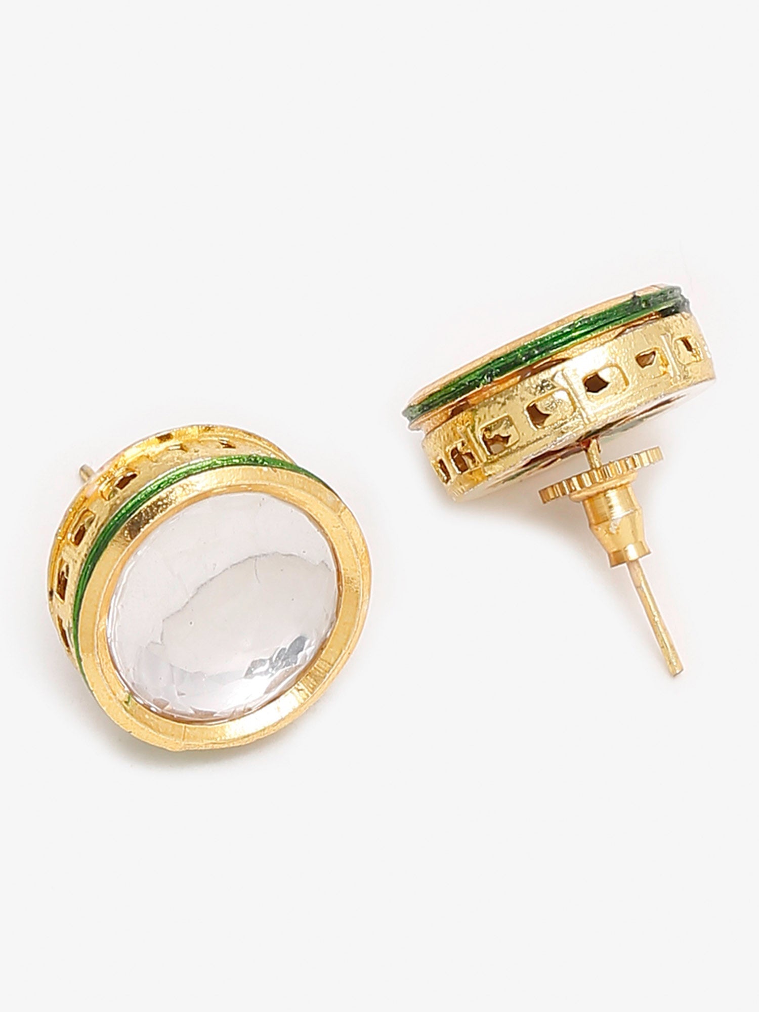 Gold-Plated White Green Stone-Studded Pearls Beaded Handcrafted Jewellery Set - Ruby Raang - Grab2buy