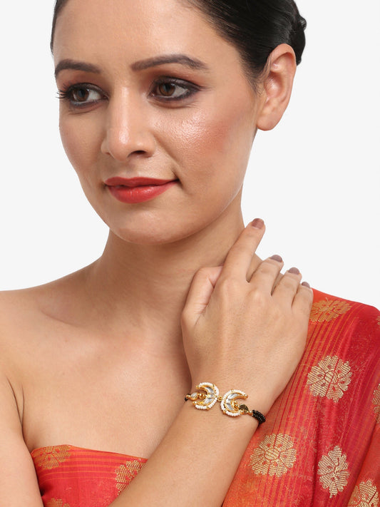 Women's Black Gold-Toned Multistrand Mangalsutra Bracelet - Ruby Raang - Grab2buy