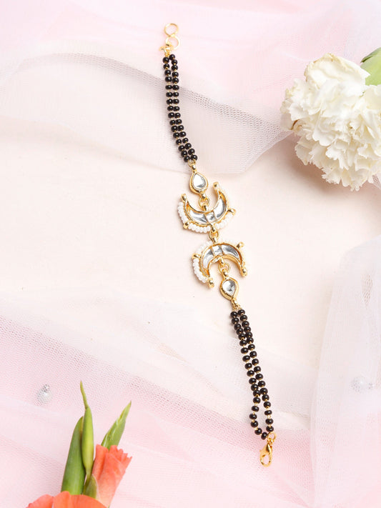 Women's Black Gold-Toned Multistrand Mangalsutra Bracelet - Ruby Raang - Grab2buy