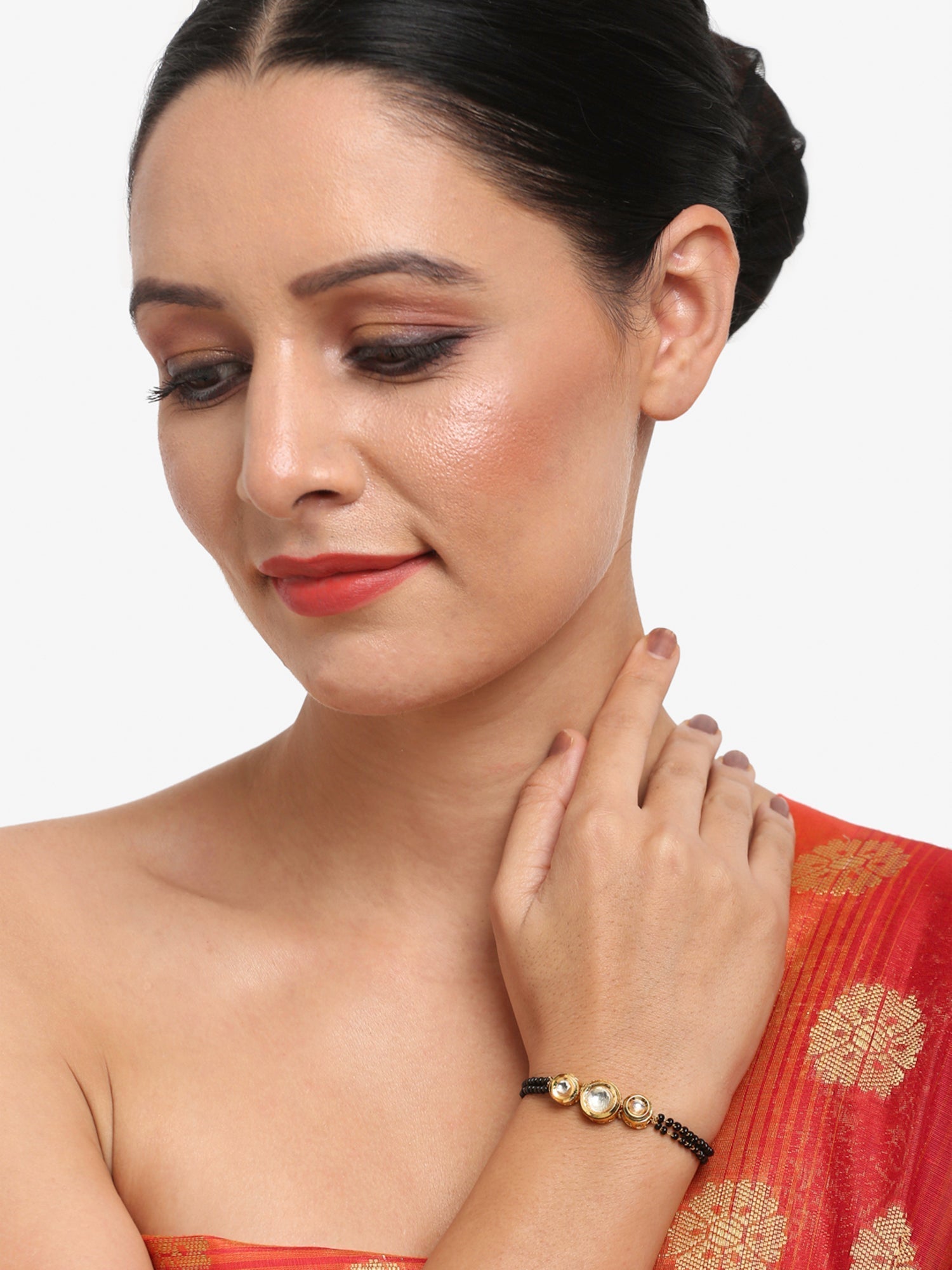 Black Gold-Toned Kundan Mangalsutra Bracelet - Ruby Raang  Grab2Buy Ruby Raang Grab2Buy