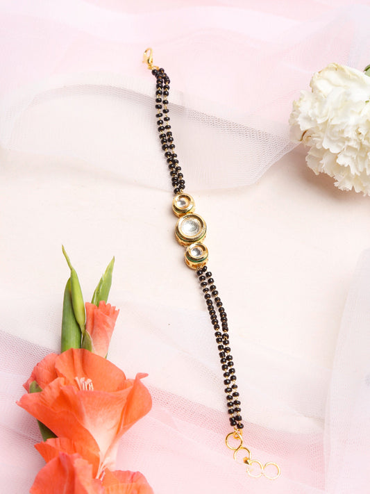 Black Gold-Toned Kundan Mangalsutra Bracelet - Ruby Raang - Grab2buy
