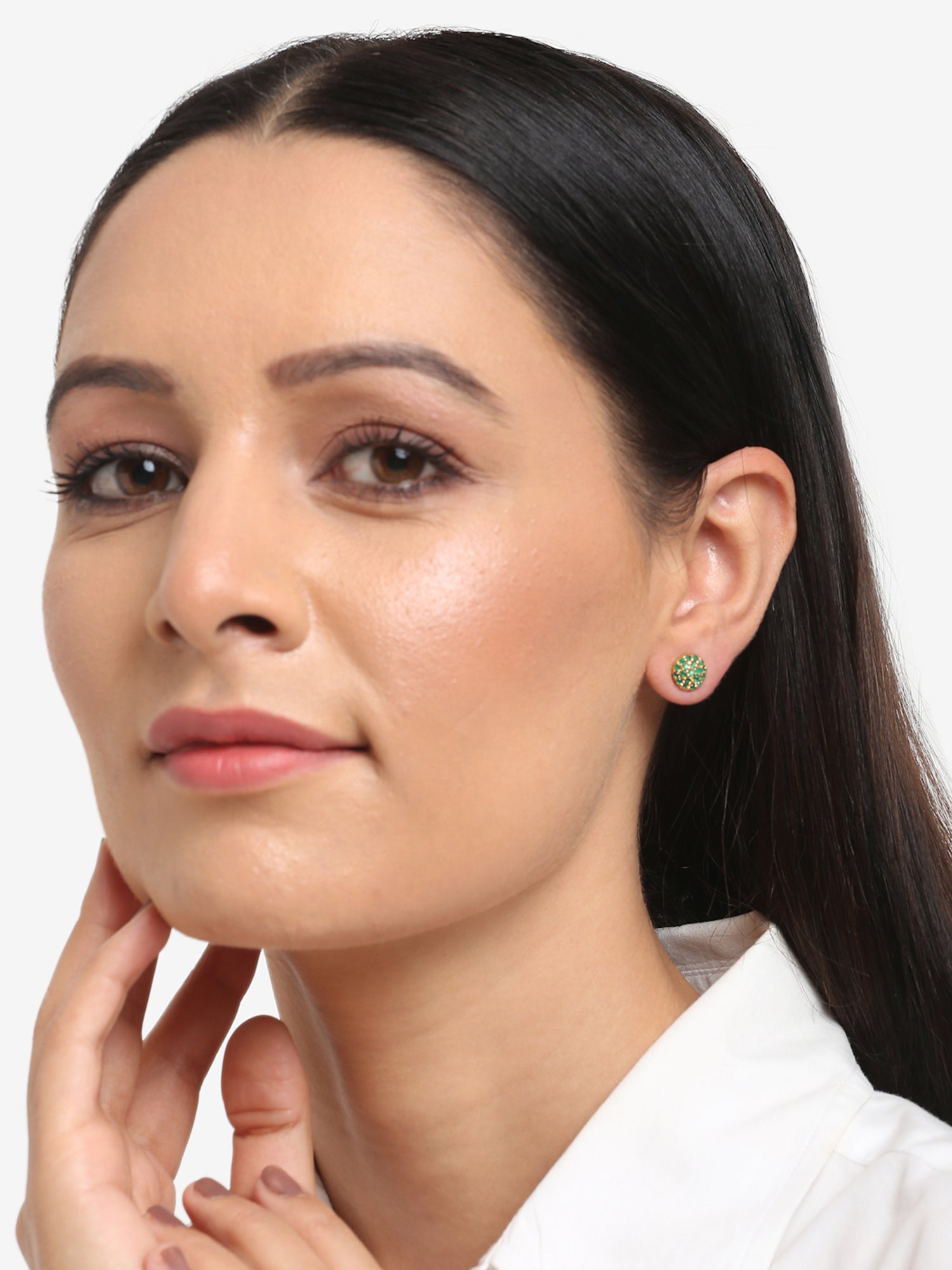 Green Gold-Toned Contemporary Studs Earrings - Ruby Raang - Grab2buy