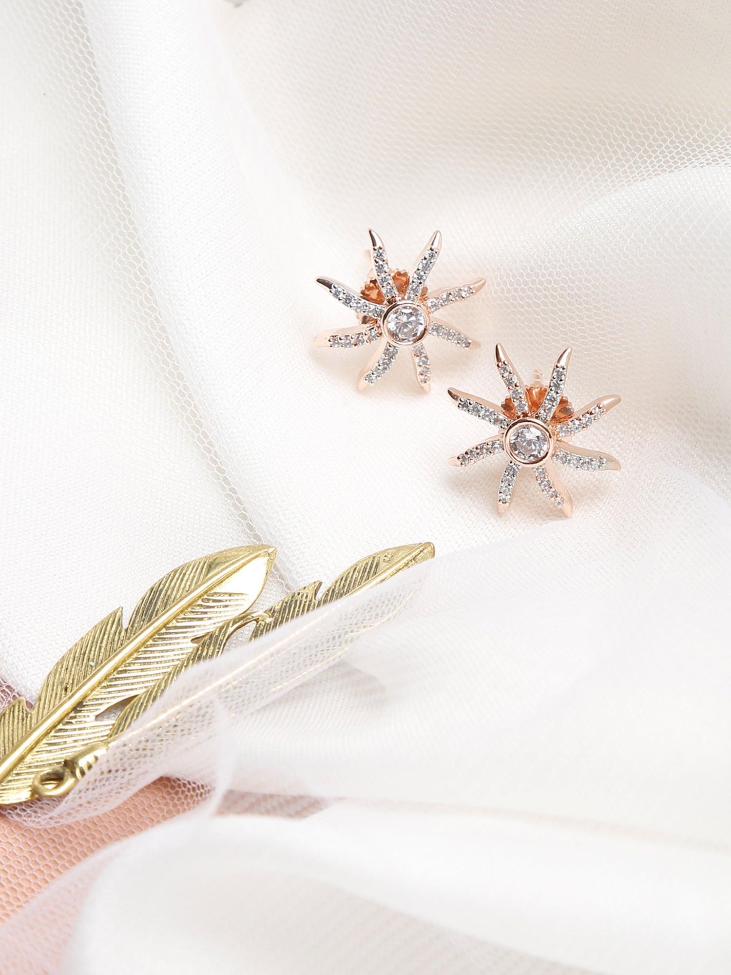 Rose Gold Contemporary Drop Earrings - Ruby Raang - Grab2buy