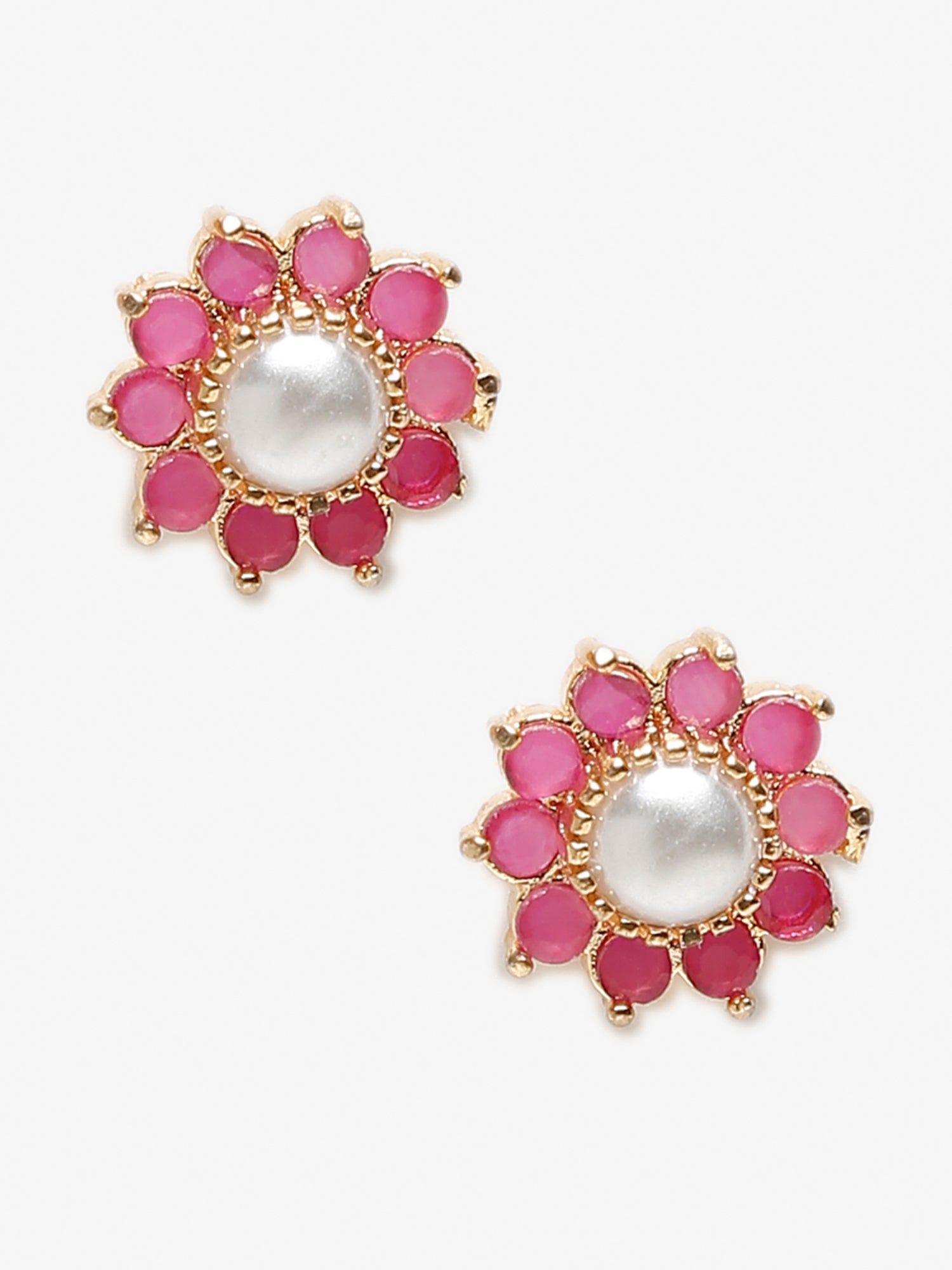 Maroon Gold-Plated Floral Studs Earrings - Ruby Raang - Grab2buy