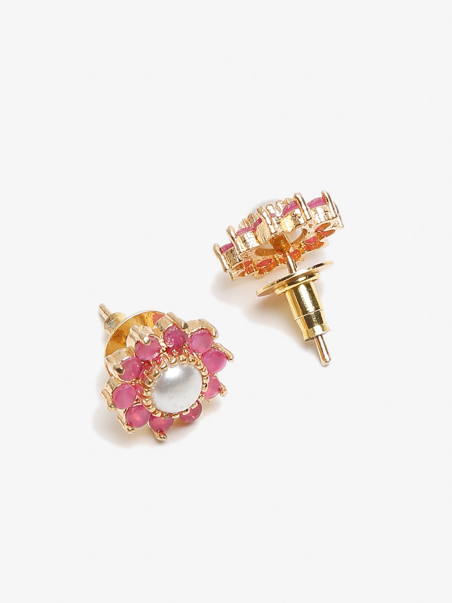 Maroon Gold-Plated Floral Studs Earrings - Ruby Raang - Grab2buy