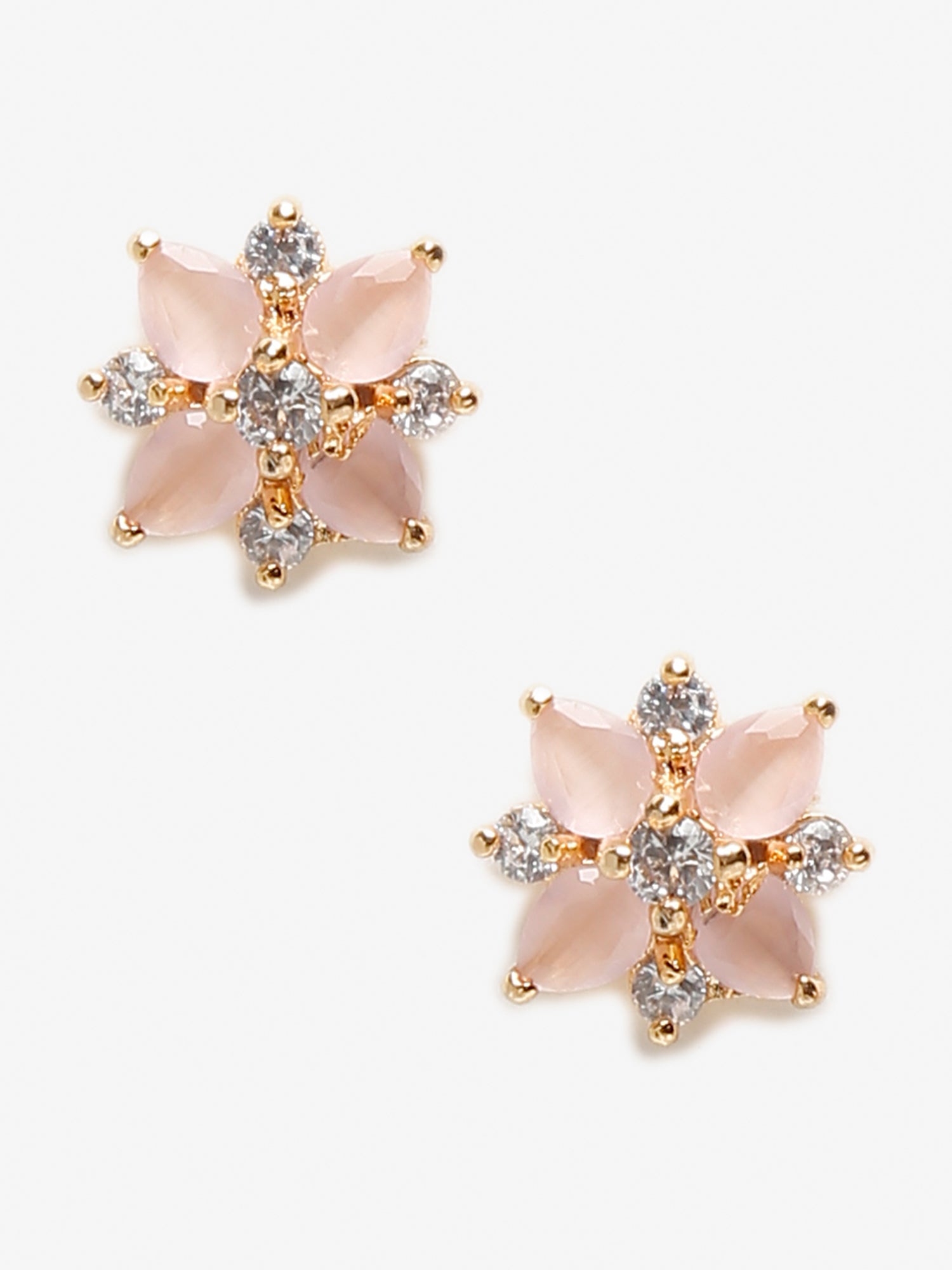 Gold-Plated Pink Floral Studs Earrings - Ruby Raang - Grab2buy