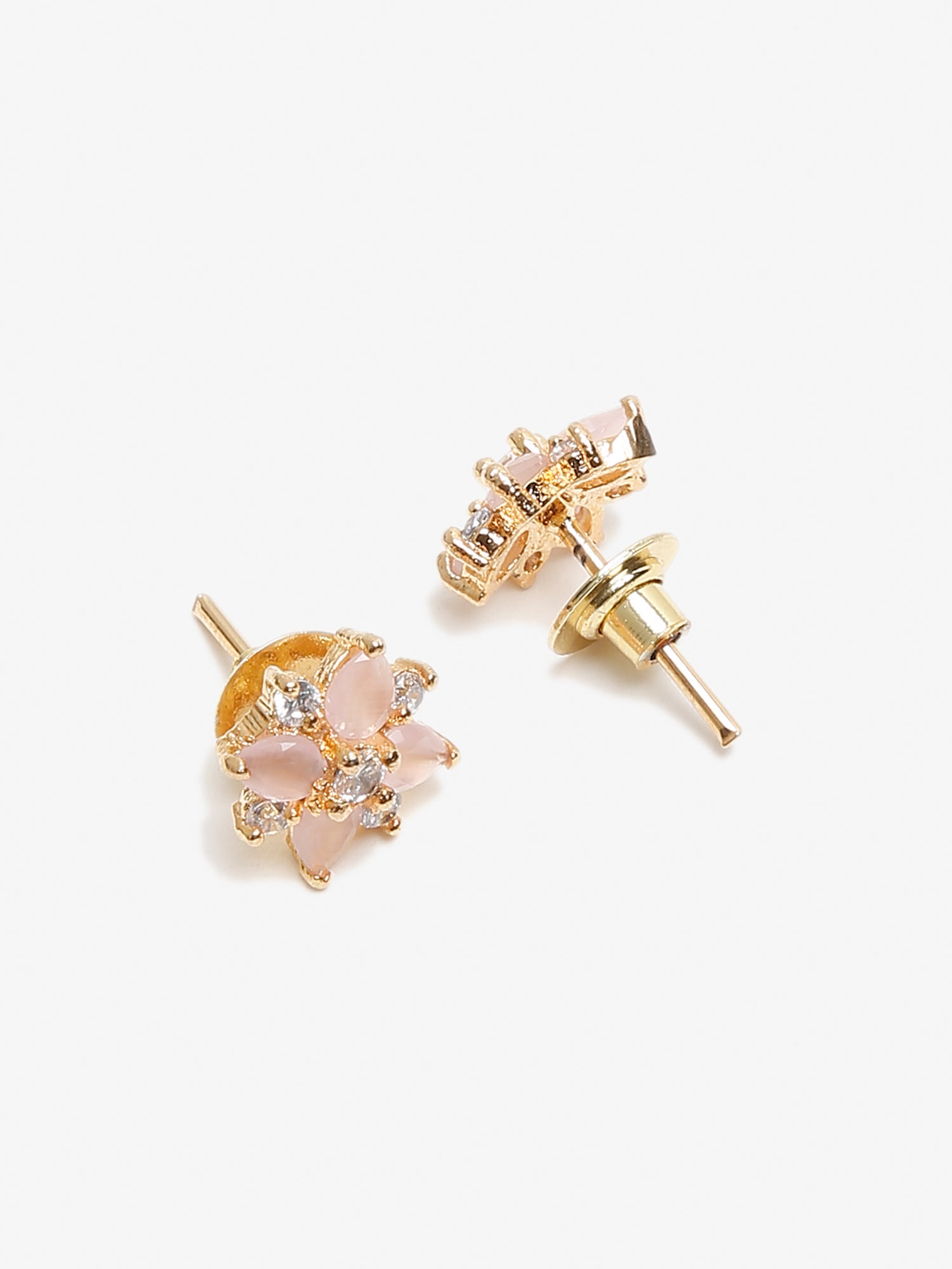 Gold-Plated Pink Floral Studs Earrings - Ruby Raang - Grab2buy
