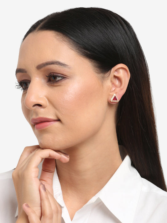 Maroon Contemporary Studs Earrings - Ruby Raang - Grab2buy