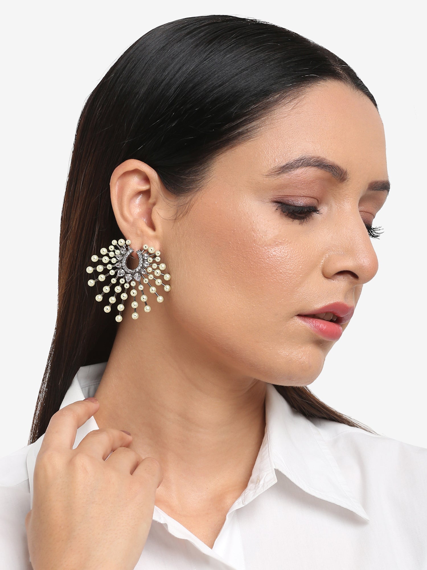 White Contemporary Drop Earrings - Ruby Raang - Grab2buy