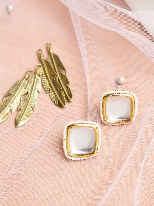 White Artificial Stone Beads Studded Contemporary Studs Earrings - Ruby Raang - Grab2buy