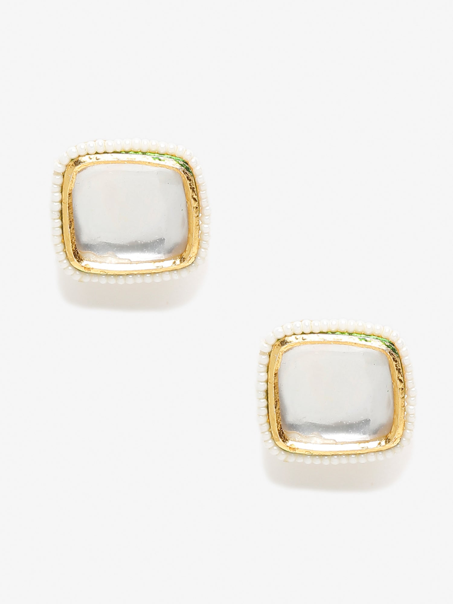 White Artificial Stone Beads Studded Contemporary Studs Earrings - Ruby Raang - Grab2buy