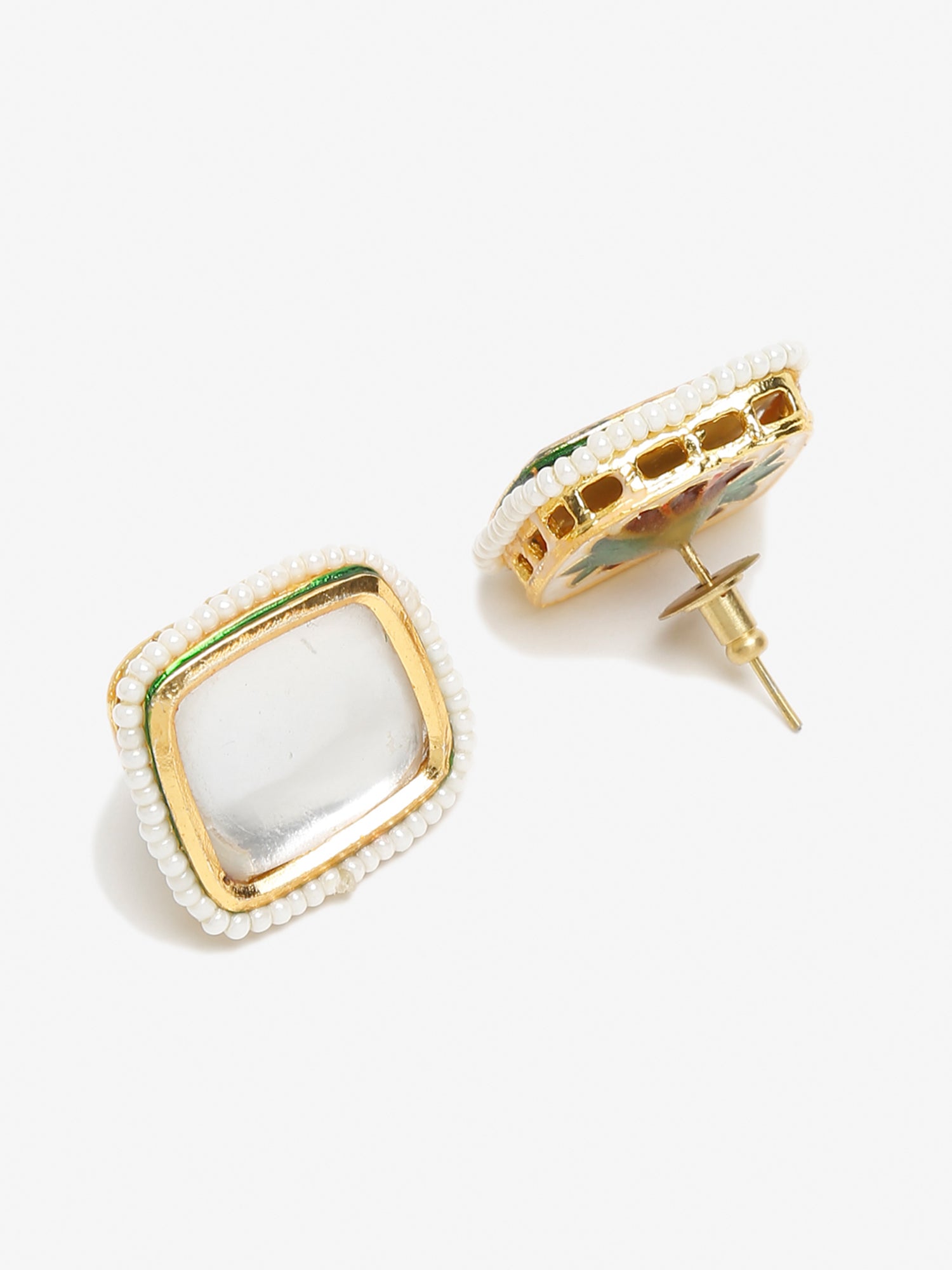 White Artificial Stone Beads Studded Contemporary Studs Earrings - Ruby Raang - Grab2buy