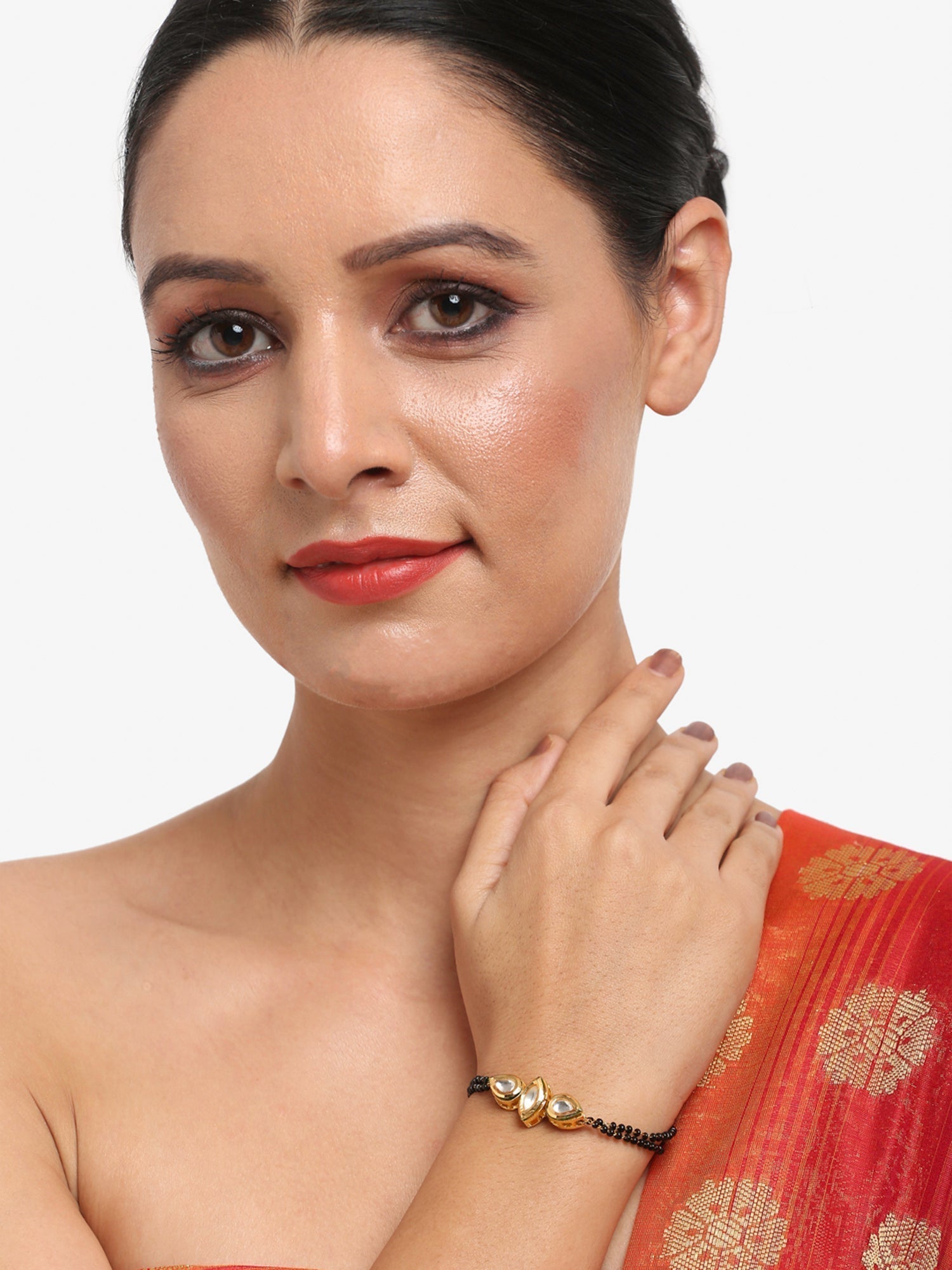 Women's Black Gold-Polished Kundan Mangalsutra Bracelet - Ruby Raang  Grab2Buy Ruby Raang Grab2Buy