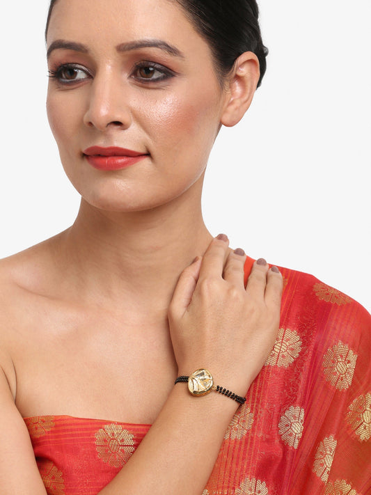 Women's Black Gold-Plated Charm Kundan Studded Mangalsutra Bracelet - Ruby Raang - Grab2buy