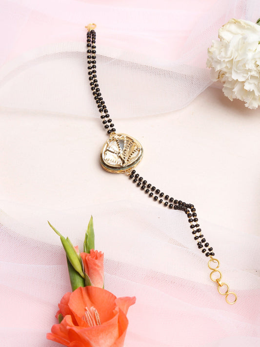 Women's Black Gold-Plated Charm Kundan Studded Mangalsutra Bracelet - Ruby Raang - Grab2buy
